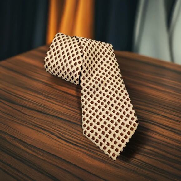 Hermes Paris 100% Silk Necktie Geometric Diamonds Pattern Made in France